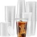 Crystal Clear PET Cups With Flat lids for Iced Coffee,Milkshake, Cold Drinks, Slush Cups, Smoothy's, Slurpee, Ice cream, Dessert, Party's, Plastic Disposable Cups (50, 20 oz)