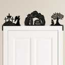 Blulu 3 Pcs Easter Door Decorations Metal He Is Risen Door Toppers Religious Easter Frame Corner Sign for Spring Christian Cabinet Shelf Window Wall Home Office Kitchen Church Decor(Religious), 8.6 x 11.4 inch-10.1 x 6.9 inch
