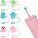 6pcs Halloween Ghost Straw Toppers for Stanley Cups, 0.4in Silicone Luminous Cute Fall Straw Covers Cap for Stanley 20/30/40oz Tumblers, Fun Halloween Cup Decorations and Party Gifts (3 Colors)