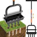 Updated Lawn Aerator Tool with Soil Core Collection Tray, Lawn Core Aerator Lawn Tool with 4 Tines Manual Grass Aerator, Spike Lawn Coring Aerator for Yard Lawn Aeration Soil Loosening, Coral