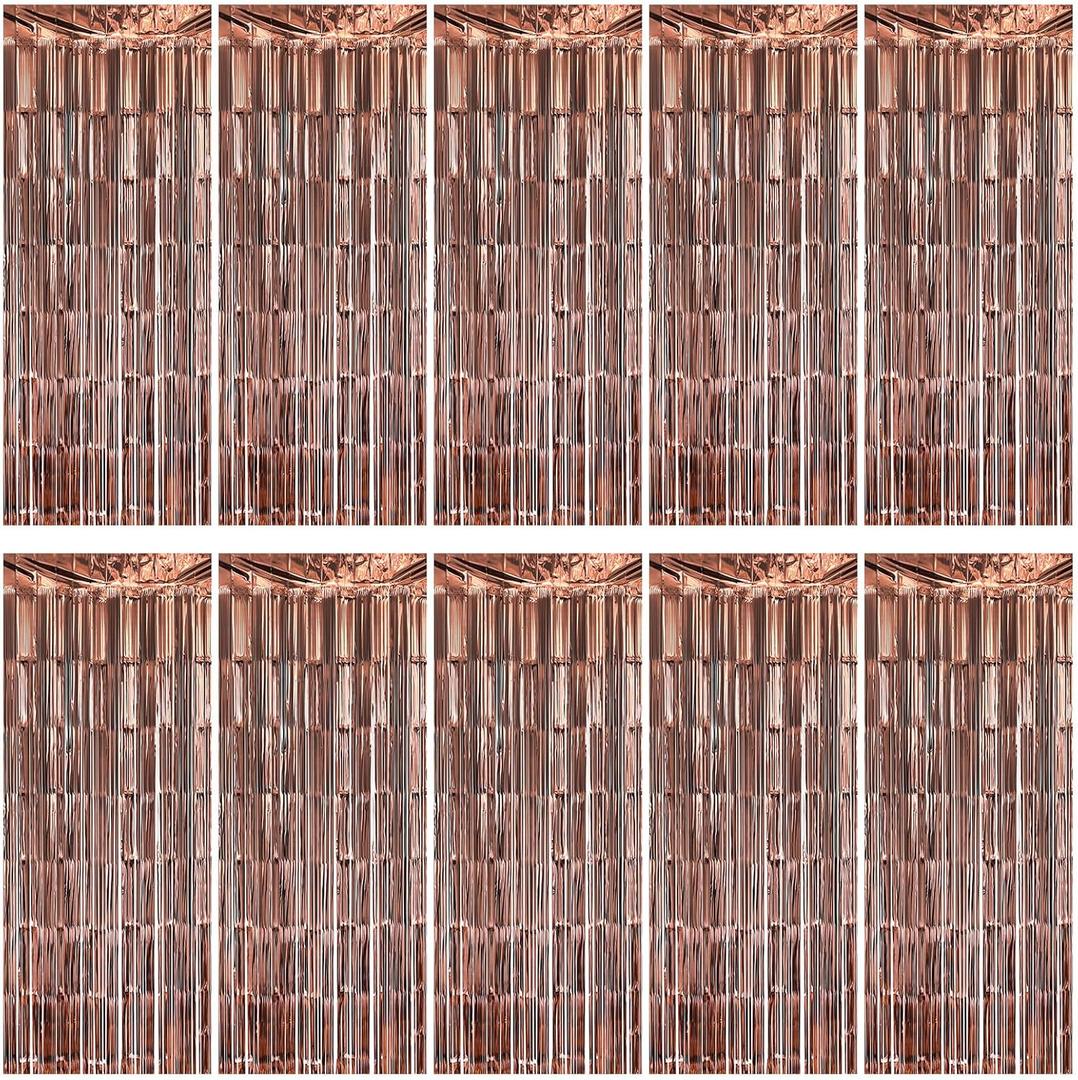 10 Pack Brown Backdrop Curtain 3.2ft x 8.2ft Metallic Tinsel Foil Fringe Curtains Photo Booth Background for Birthday Party Decoration Baby Shower Engagement Wedding Christmas Decoration (Brown)