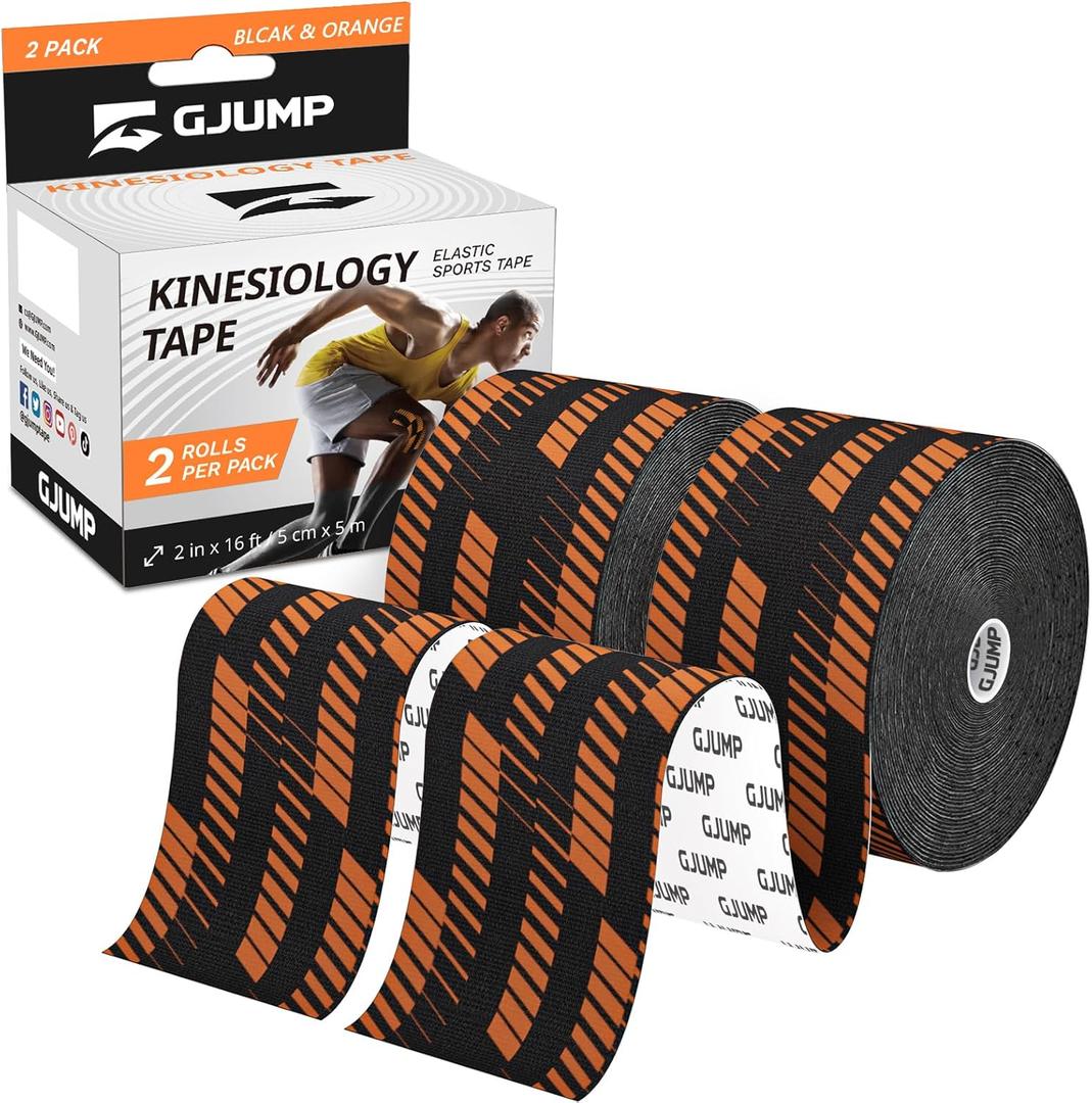 Kinesiology Tape, 2 Rolls Hypoallergenic Athletic Tape for Muscle Strain Relief & Joint Support, Waterproof & Breathable Sports Tape for Pain Relief, 2in x 16ft Uncut Roll-Stripe (Black)