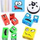 Wooden Face Changing Magic Cube Game, Expression Puzzle Building Blocks Pattern Matching Game, Educational Puzzles Toy Board Games for Kids and Adults with Bell