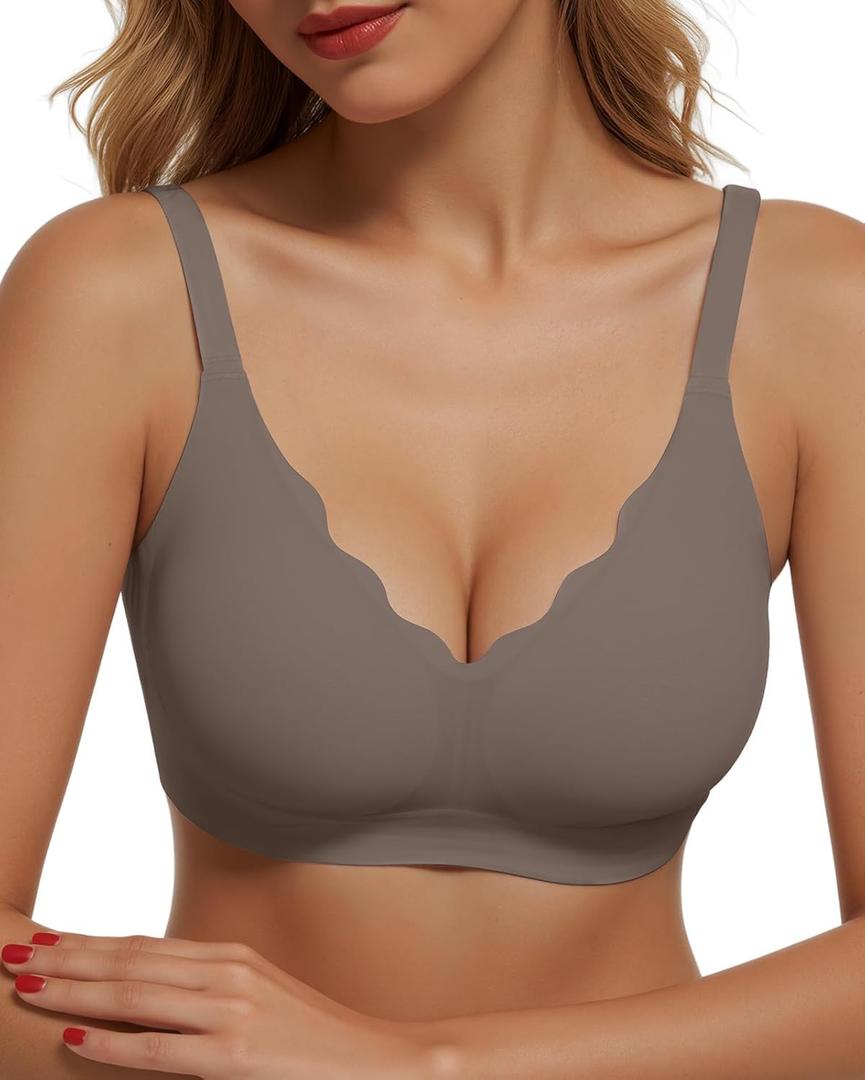 Womens Wireless Bras Push Up Bralette Supportive Everyday Bras Seamless Full Coverage Comfort T-Shirt Bra (X-Large, Grey)