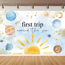 Outer Space 1st Birthday Backdrop First Trip Around The Sun Birthday Photography Background Astronaut Galaxy Space Sun Planets Birthday Party Decorations Banner 60 x 80 inch