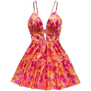 SOLY HUX Women's Summer Mini Dresses Printed V Neck Spaghetti Straps Party Beach Cami Dresses No Size