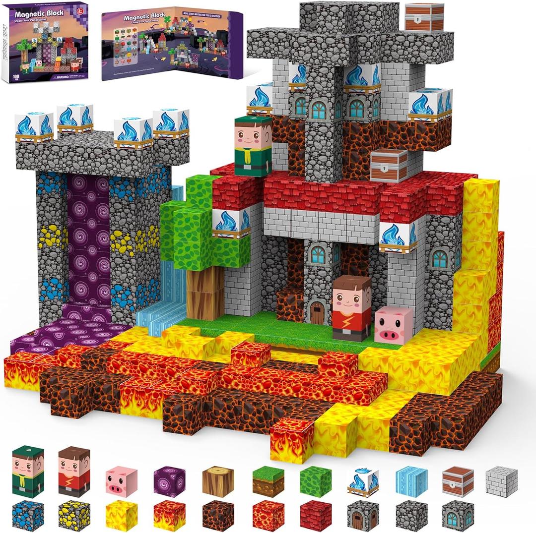 Magnetic Blocks, Magnetic Building Blocks 100pcs, Magnetic Blocks for Kids Ages 4-8, Magnetic Cubes STEM Sensory Toys for Ages 3+ Toddlers Boys & GirlsChristmas Birthday Party Kids Gifts