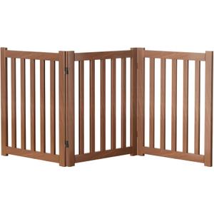 3-Panel Solid Wood Dog Gate - Freestanding Folding Pet Gate for Doorways, Stairs, Indoor, 24" Height, No Installation Needed, Walnut