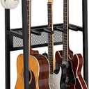 EmberGlow Multi-Guitar Stand with Top Display Shelf - Heavy Duty 24.5 lbs Metal Guitar Rack with Adjustable Spacing & Soft 6mm EVA Padding, Premium Instrument Holder for Acoustic, Electric, Bass, Ukulele, Model S (Brown)