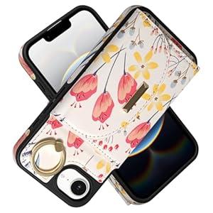 Keallce Wallet Case for iPhone 16e, Flip Case with Card Slots, Ring Holder Kickstand, PU Leather Protective Folio Cover for Women, Floral