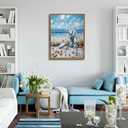 Framed Blue Ocean Beach Canvas Wall Art Coast Seashell Starfish painting Decor Pictures Blue Seaside White Daisy Posters Prints for Modern Coastal Themed Home Decoration Bathroom Room Decoration (10"L x 8"W)