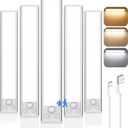 VerRon 5 Pack Under Cabinet Lighting Wireless, Battery Operated Motion Sensor Light Indoor with 3 Color Temps 68 LED, Upgraded 2200mAh Rechargeable Under Cabinet Lights Closet Lights for Kitchen, 10in