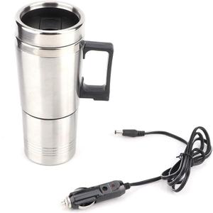 Qiilu Car Electric Kettle, 12V 350ml+150ml Stainless Steel Portable Car Electric Heating Mug Drinking Cup Travel Kettle Water Boiler for Water Tea Coffee Milk