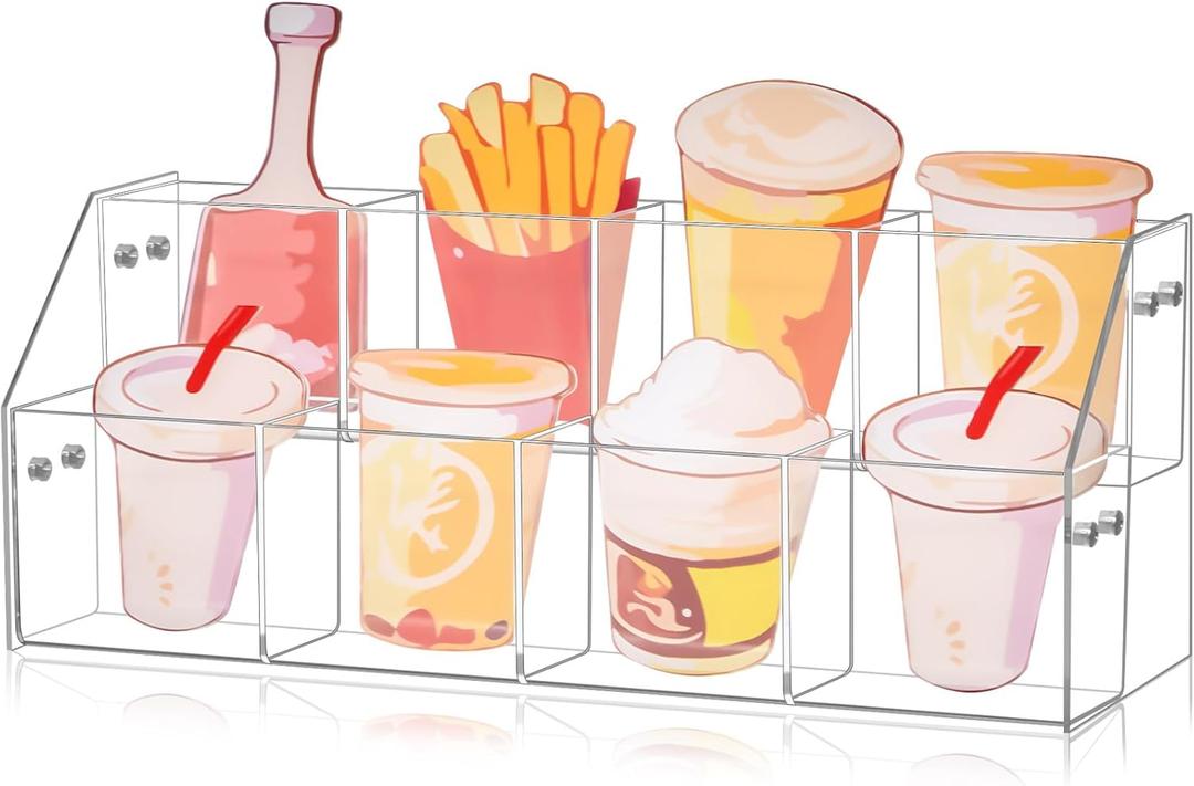 Acrylic Sticker Display Stand, Transparent Sticker Display Stand for Vendors, Stamp Organizer Shelf Ideal for Small Business Supplier Events and Trade Shows (2 Tier/8 Pockets)