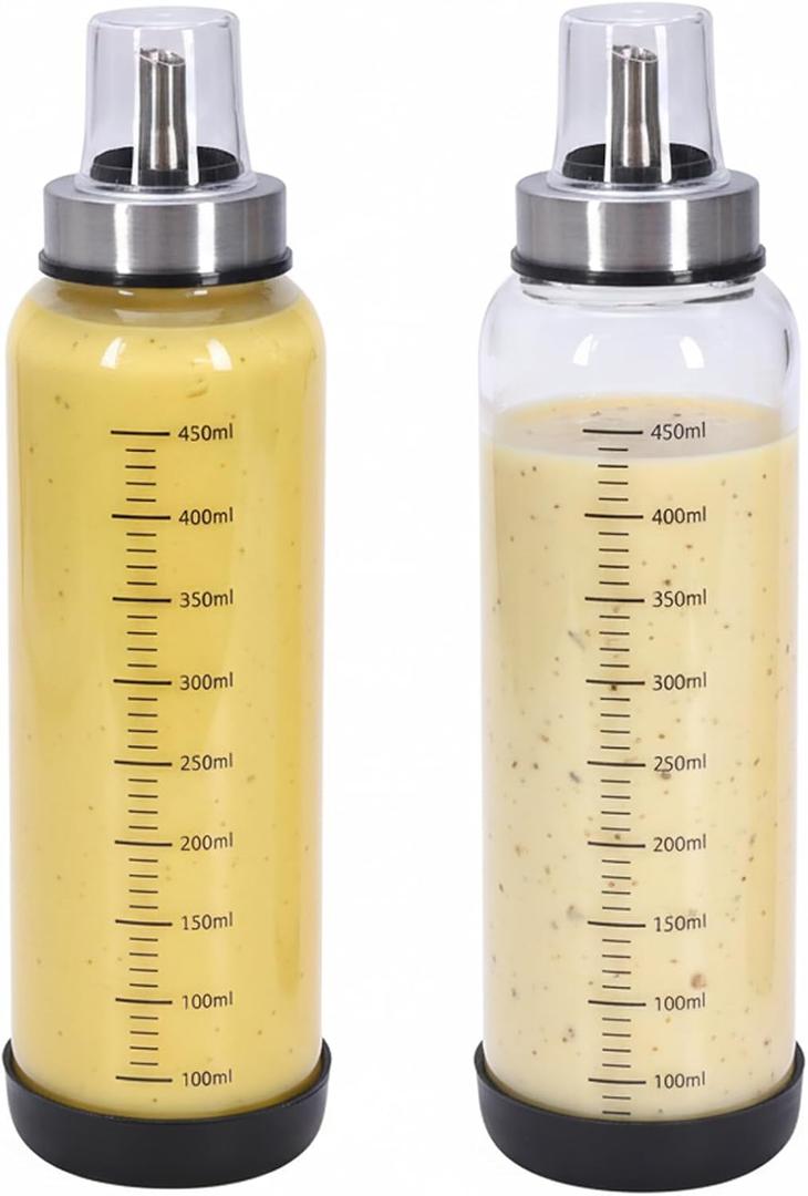 Salad Dressing Container Glass,2Pack Leakproof Salad Jar with Lid and Tags,17 Ounce Homemade Dressing Shaker Bottle for Meal Prep, Portable Glass Shaker Bottle for Lunch or Travel