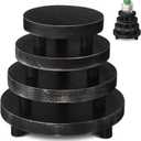 Geetery 4 Pcs Wooden Risers for Display Wood Pedestal Stand Mini Tray Stand Round Wooden Pedestal Holder Rustic Riser for Decor Tiered Tray Decor Home Kitchen, 5/6/7/8 Inch(Black)
