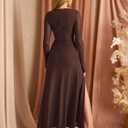KUTUMAI Long Sleeve Slit Formal Dresses for Women 2025 Fall Wedding Guest Cocktail Party Modest Ruched Maxi Dress (Brown, S)