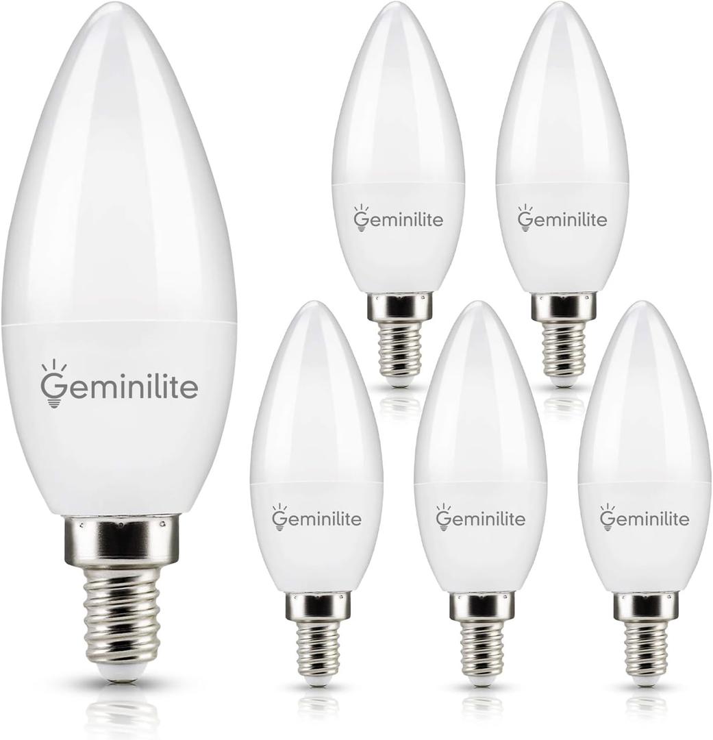E12 LED Candelabra Light Bulbs 80W Equivalent, Soft White 3000K 806 Lumen High Brightness Chandelier Bulb, 8W B11 Non-Dimmable Type B Light Bulb for Ceiling Fan 6 Pack
