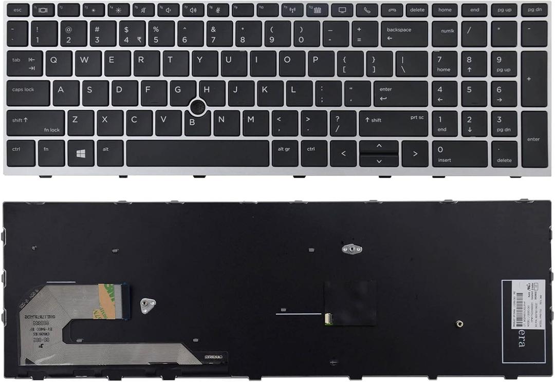 Replacement Keyboard Compatible with HP EliteBook 755 G5 850 G5 855 G5 750 G6 850 G6.Zbook 15u G5 Zbook 15u G6 (Not for Zbook 15 G5) with Pointer Silver Frame (No Backlight)