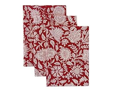AVKA Studio 100% Cotton Decorative Kitchen Towels- Set of 3 Dishcloths- 19 x 27 inches- Red and White Floral Kitchen Towels- Absorbant Kitchen Dish for Dryng Dish- Indian Block Print Cute Tea Towel