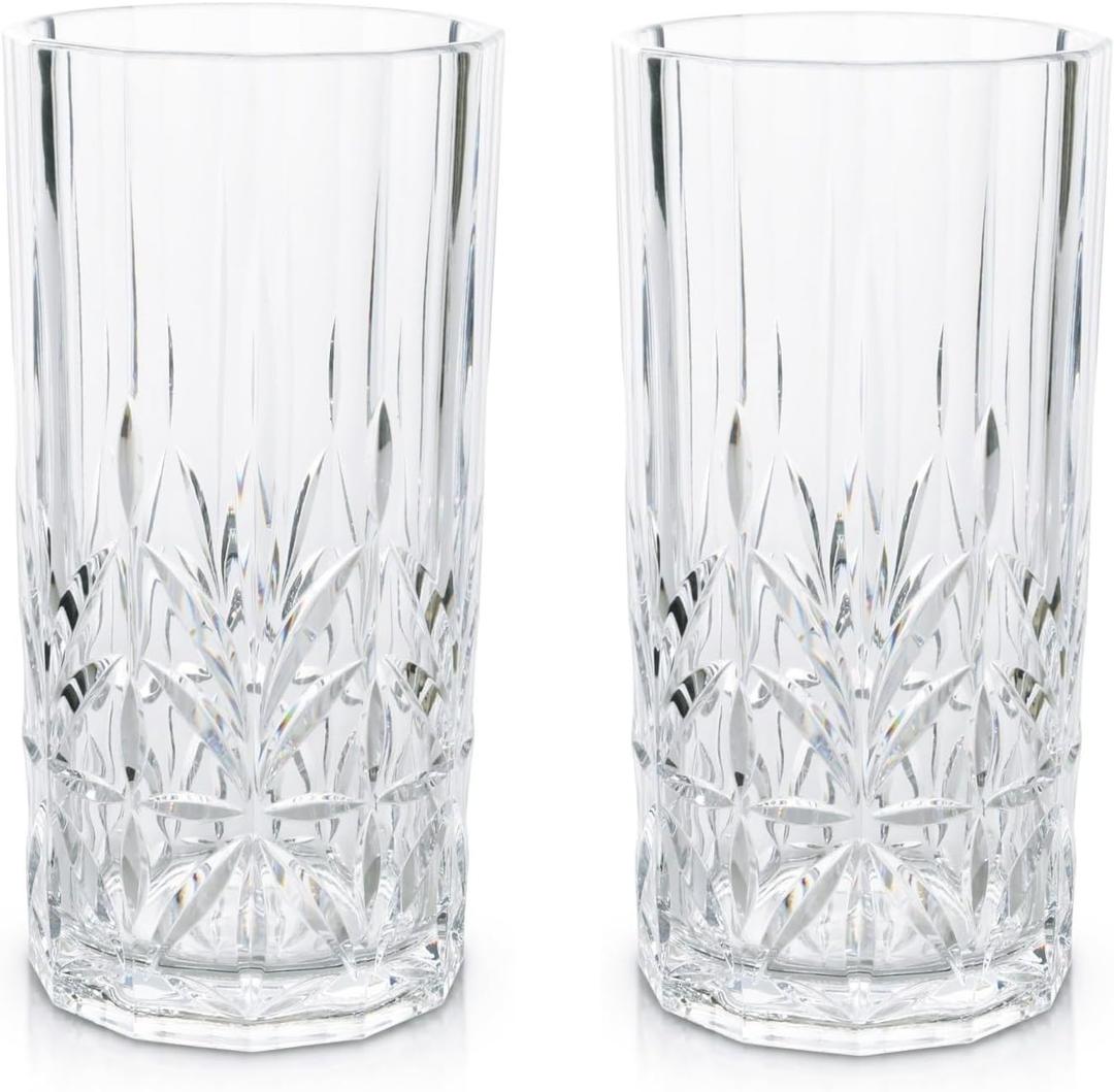 BELLAFORTE Shatterproof Tritan Plastic Tall Tumbler, Set of 2, 18oz - Myrtle Beach Drinking Glasses - Unbreakable Drinking Glasses for Parties - BPA Free - Clear