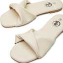 Trary Women's Leather Slides, Comfortable Memory Foam Sandals, Fashion Flat Summer Sandals, Beige, Size 7 (10)