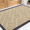 OLANLY Front Door Mat Indoor Outdoor Entrance, Waterproof All-Season, All-Weather Welcome Doormat, Sturdy Natural Rubber, Low Profile, Easy Clean Patio Porch Entryway Outside Floor Mat, 47x32, Beige