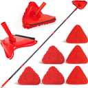 NEWE Wall Mop Cleaner, 80 inches Long Handle, 180 Folding Ceiling Cleaning Tool with Squeegee for Washing Painted Walls, Triangle Baseboard Scrubber with 3 Chenille Duster and 3 Microfiber Pads (Red)