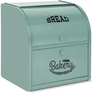 Stainless Steel Bread Box, 2 Layer Roll Top Bread Boxes, Large Capacity Food Storage Container for Kitchen Counter, Metal Bread Bin, Bread Holder for Countertop 11.8" x 9.6" x 12.8" (Green)