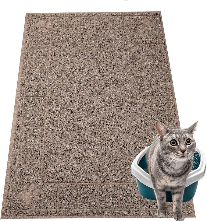 Motsamla Cat Litter Mat, Litter Trapping Mat Soft on Kitty Paws, 35" x 24" Kitten Litter Box Mat for Cleaner Floors, Waterproof, Easy Clean, Durable Large Size Cat Litter Pad for Kitten.