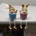 Lulu Home Easter Bunny Figurine, Set of 2 Resin Pot Bunny Shelf Sitters with Dangling Legs, Cute Modern Easter Statue Tabletop Sculpture Centerpieces Decorations