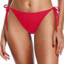 Zmart Women Tie Side Bikini Bottoms String Cheeky Bathing Suit Bottom Low Waist Ruched Scrunch Swimsuit Bottom (Small, Red)