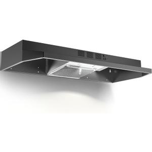 Under Cabinet Range Hood 36 inch, Ducted/Ductless Vent Hood with 2 Speeds Fan, Black Range Hood with Rocker Button Control, Kitchen Hood 280CFM, Bright LED Light