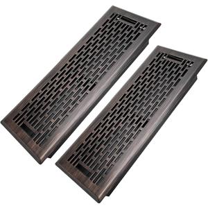 4x14 Inches 2 Pack Heavy Duty Walkable Floor Register - Easy Adjust Air Supply Lever Decorative Floor Vent Covers, Boston Design Vent Covers for Home - Oil Rubbed Bronze