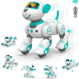 STEMTRON Remote Control Robot Dog Toy for Kid, Programmable Robotic Puppy, Interactive Robotic Dog Gift, Follow & Touch Function Robo Dog with Music (Green)