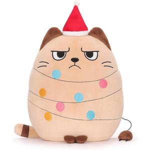 12 inch Christmas Cat Stuffed Animals Funny Xmas Plush Pillow Holiday Decoration Gifts for Cat Mom Lovers (Beige)