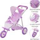 Olivia's Little World Baby Doll Jogging-Style Stroller with Canopy, Seatbelt and Storage Space, Purple and White, One Size