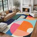9x12 Area Rug Colorful Boho Geometric Carpet Modern Abstract Large Rug for Living Room Bedroom Machine Washable Non-Slip Rug for Dining Room Home Office
