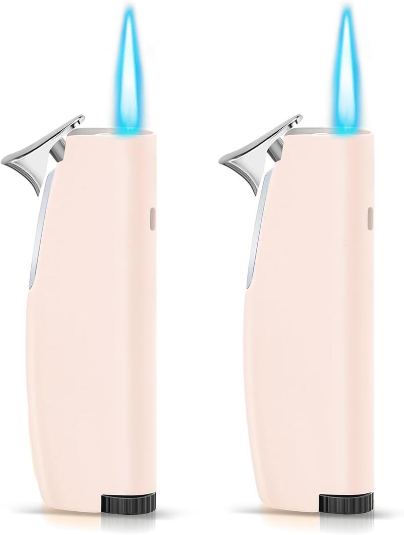 Women's Mini Butane Torch Lighter, Windproof Jet Flame Refillable Adjustable Candle Lighter for BBQ, Camping, Daily Use, Ideal Gift, 2 Pack (Light Pink, Butane Not Included)