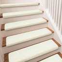 PURE ERA Carpet Stair Treads Ultra Plush 9.5" X 30"Soft Bullnose Indoor Stair Protectors Pet-Friendly Non-Slip Skid Resistant Tape Free Washable Reusable(2 Pieces,White) (2 Pieces with Bullnose, White)