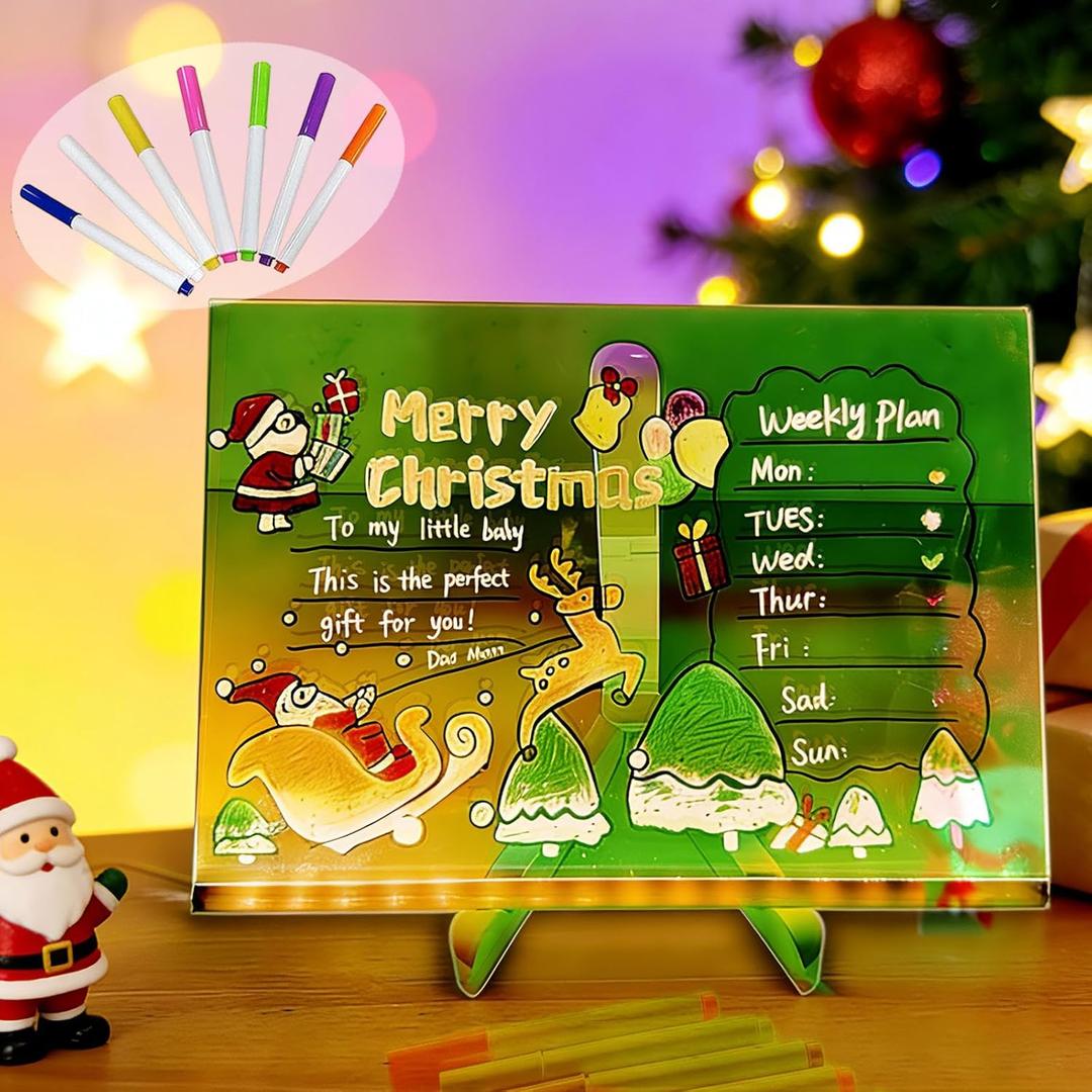 TMLDOT LED Note Board with 7 Colors Pen, Lighted Acrylic Dry Erase Board/Acrylic Message Board, LED Illuminated Drawing Board with Adjustable Stand and 7 Pens for Office School Home (11.8  7.9)