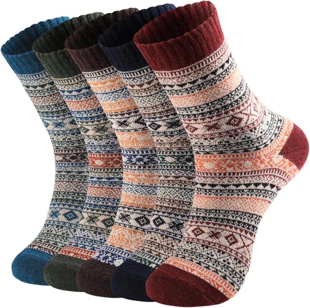 Clothirily Wool Socks, Thick Soft Wool Socks for Women, Vintage Warm Womens Sock, Winter Warm Boot Sock for Women Men (One Size, B-5 Pairs,classic Style, 6-10)