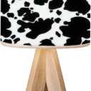 Tripod Bedside Desk Table Lamp Cow Print Skin Abstract Seamless for Printing Cutting Crafts Abstract Wood Nightstand Lamp with Linen Fabric Shade for Nursery Bedroom Living Room Kids Room (Black)