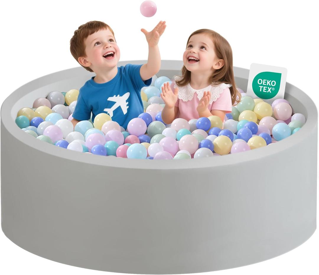 Zedachica Ball Pit for Toddlers 47.24''x15.75'' Baby Ball Pit Soft Foam Ball Pits Round Lagre Kids Ball Pits Indoor and Outdoor Game Kids Play Ball Pool Ideal Gift for Children (Grey, NO Balls)