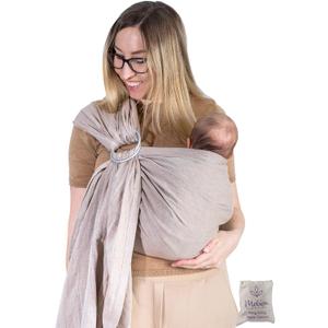 Baby Sling Carrier  Breathable 100% Cotton Wrap for Infant Support, Ring Sling Baby Carrier  Adjustable Muslin Fabric, Soft Chest Hold for Travel (Sand)