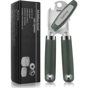 Safring Can Opener Manual, Heavy Duty Handheld Strong Can Opener with Soft Touch Handle, Sharp Blade Smooth Edge, Can Openers with Multifunctional Bottle Opener, Hunter Green