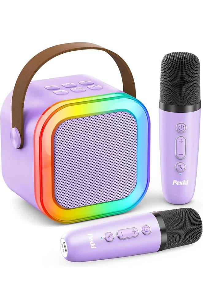 Peski Portable Karaoke Machine with Wireless Mics (Purple)