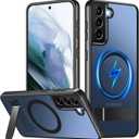 OWKEY for Samsung Galaxy S21 Case with Stand, Magnetic Shockproof Case Fit for Magsafe Translucent Matte Cover for Samsung S21, Black
