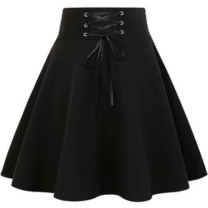 IDEALSANXUN Goth Skirt for Women Gothic Clothes Cute High Waisted A Line Mini Short Skater Black Pleated Skirts, Black, M