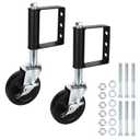 2 Pack Heavy Duty Caster 4 Inch Spring Loaded Wheel for Wooden Gates, Swivel Fence Wheels with Universal Mount Plate, 220-500 Lbs Load Capacity, Black